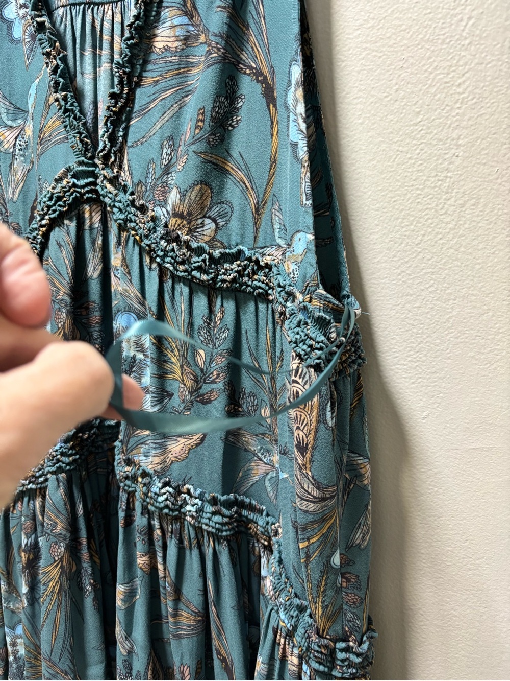 Free People Purple Haze Tunic Top Small Teal Hummingbird Tiered Fairycore Boho - Picture 6 of 8